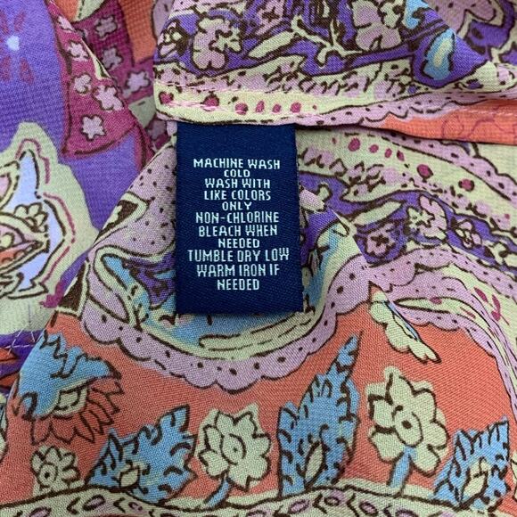 Womens Large Blouse Drawstring Waist Colorful Paisley V Neck 3/4 Sleeve Sheer - Picture 8 of 10